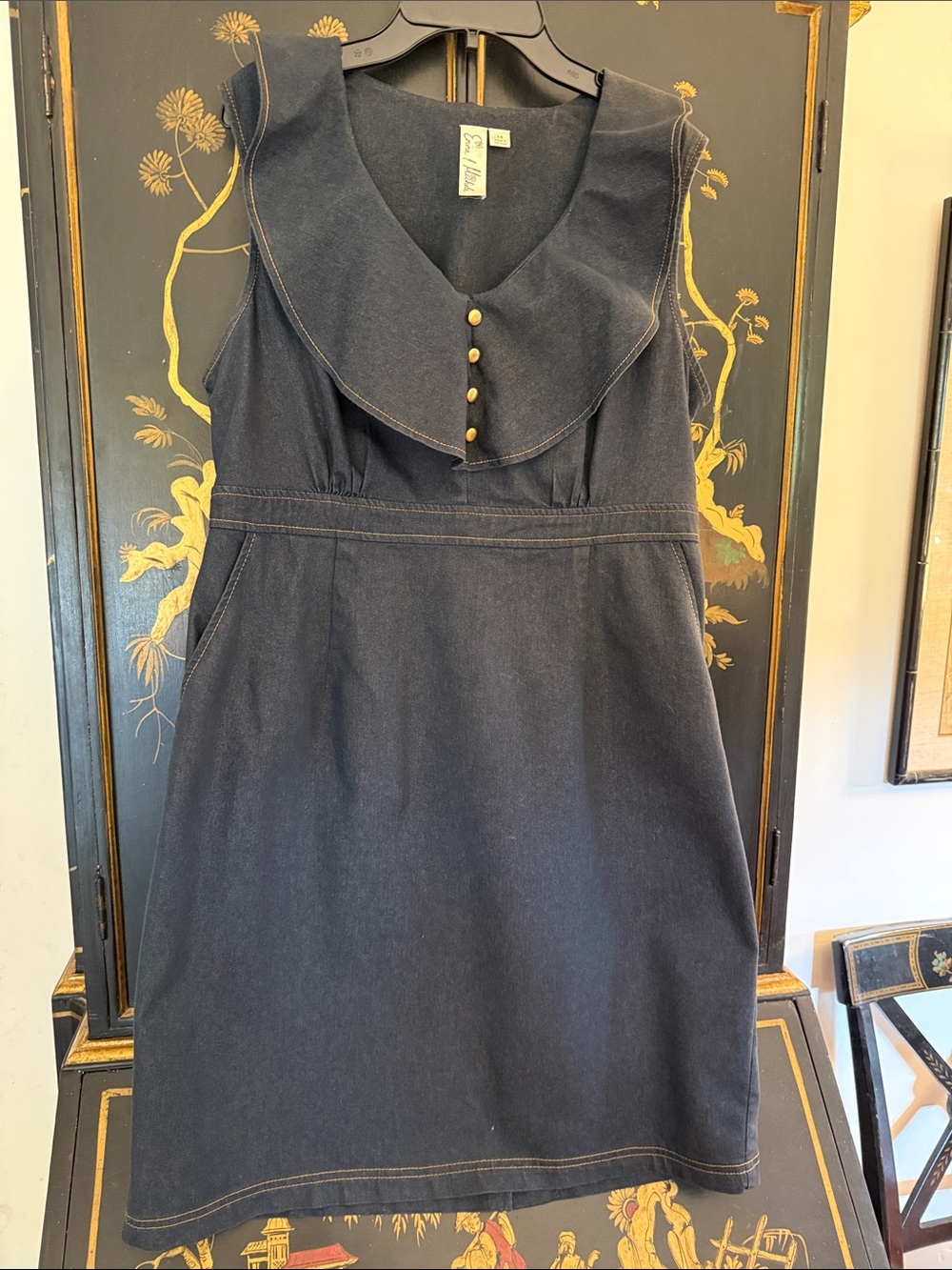 Emma & Michele Dark Denim Blue Dress with Ruffle Collar
